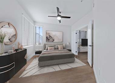 Furnished bedroom shown at Haven at Midtown.